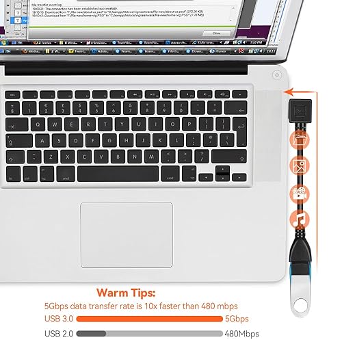 Miniatura 3 de SuperSpeed - Cable de extensión USB 3.0 macho a hembra, adaptador USB de 90 grados, cable extensor para extensión de puerto USB, ángulo izquierdo y