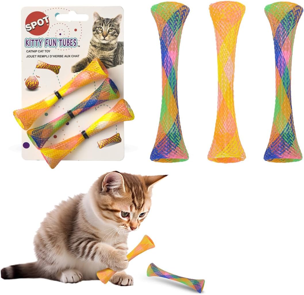 Kitty Fun Tubes Cat Toy | Bouncy Cat Toy with Catnip Inside for Cats and Kittens to Bite, Swat and Chase | Interactive Cat Toy | 3 Pieces