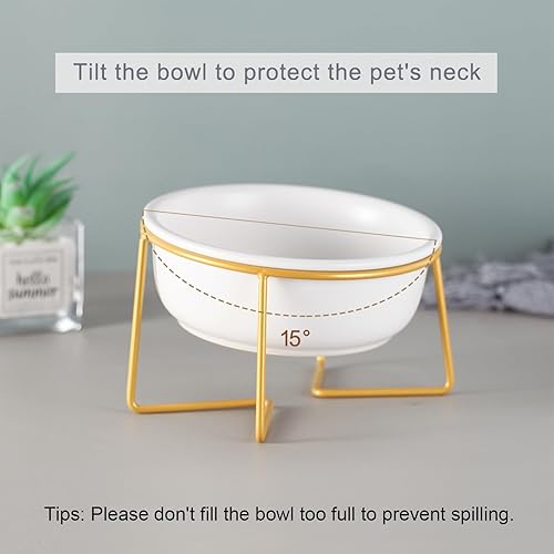 Miniatura 4 de Cuenco elevado elevado de cerámica blanca para gatos y perros, plato elevado para comida para gatos, cuenco de agua para mascotas, cómodo y cómodo