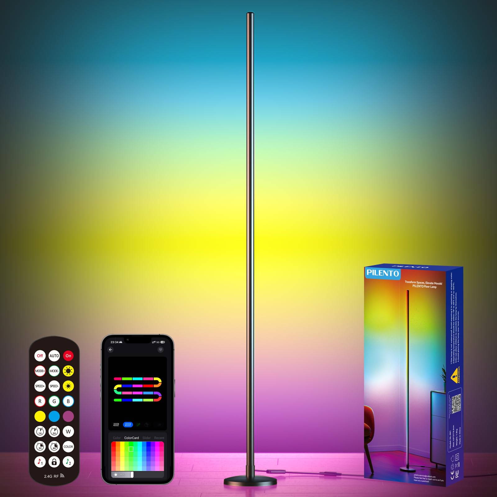 Photo 1 of PILENTO RGB LED Corner Floor Lamp, Music Sync, App Remote, Ambient Lighting