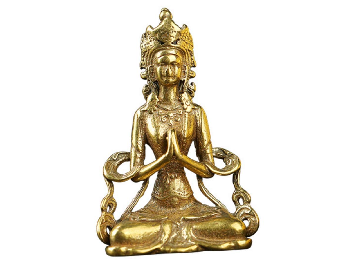 DMtse Brass Bodhisattva Statue Figurines Sitting Buddha Sculpture Home Office Pendant Decor Ornament Buddha Keeps Peace Collectibles Gift