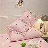 Sedefen Pink Striped Duvet Cover Queen Size Cute Red Heart Bedding Set 3 Pcs Kids Girls Kawaii Stripes Heart-Shaped Soft Breathable Microfiber Reversible Comforter Cover with Zipper Closure #5