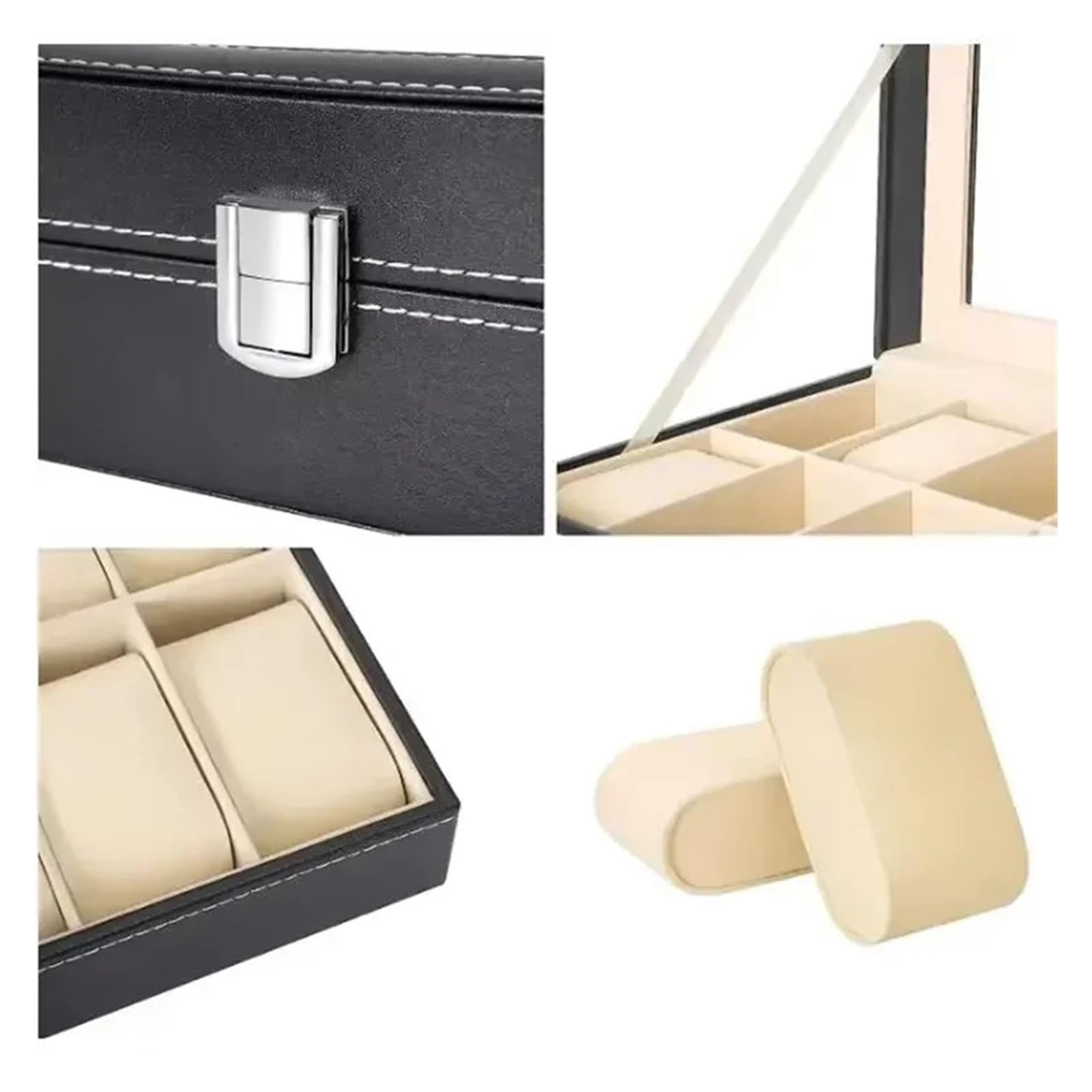 Uhrenbox aus PU-Leder mit Glasplatte, Aufbewahrungsbox for Uhren, Uhrenhalterung, Geschenke zur Aufbewahrung von Uhren(Color 1)