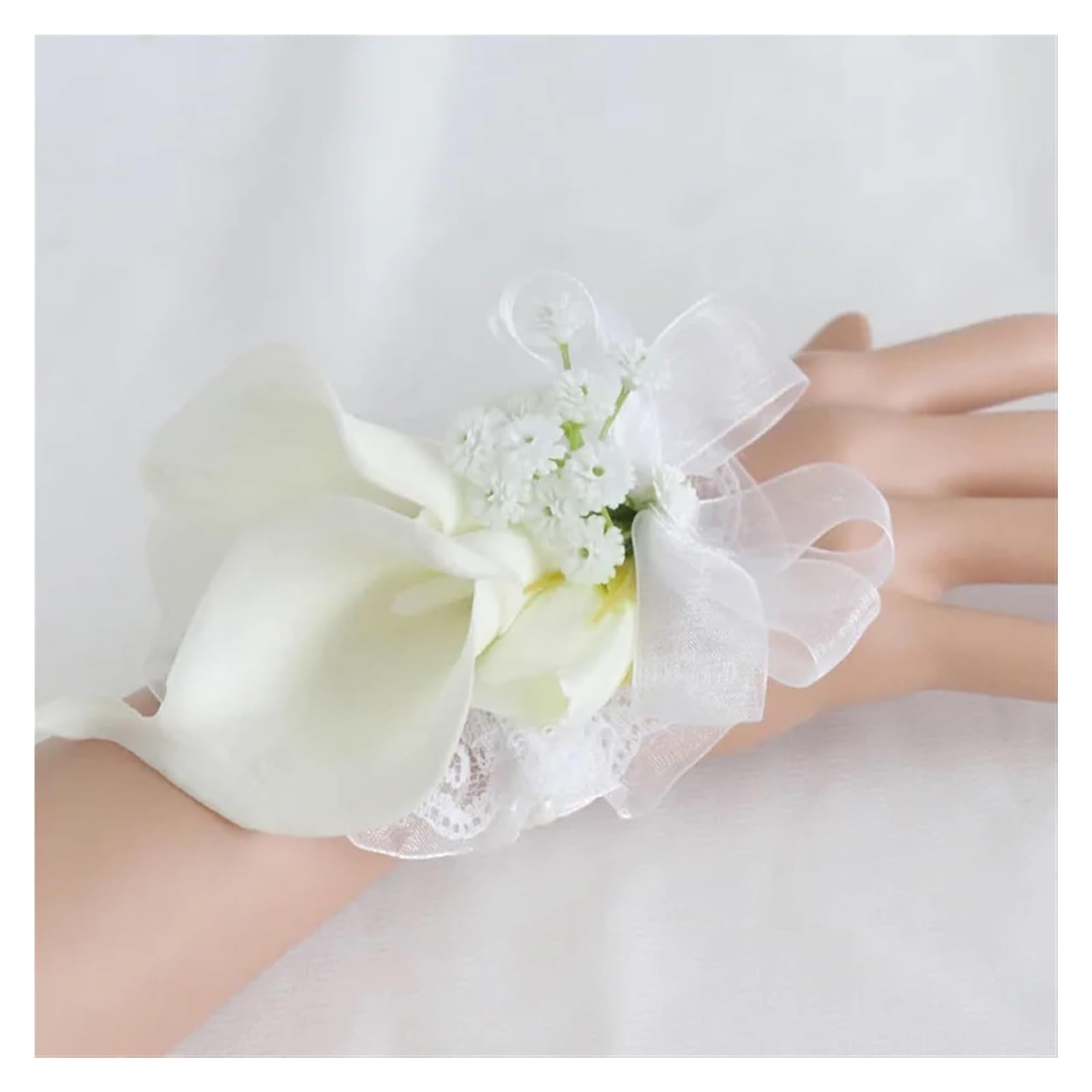 Bransoletka z bukietem róż, Ślubny stanik na nadgarstku sztuczny kwiat kalii z opaską nadgarstek szpilką białą(6 Pcs Wrist Flower)
