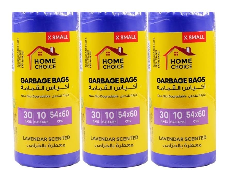 10 Gallons Scented-LAVENDAR Pack of 90-Pieces Size 54 * 60 cm (30 Trash Bags X 3 Scented Rolls) Bio-degradable Garbage Bags Roll Bin Liners