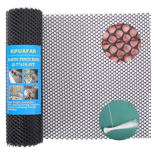 Image of Pet Proof Barrier Net, Black Plastic Chicken Wire Mesh Fencing 15.7IN x 16.4FT, Balcony Cat Safety Net & Garden Snake Barrier, Heavy Duty Protection for Chicken Coops, Rabbit Hutches, Dog Kennels