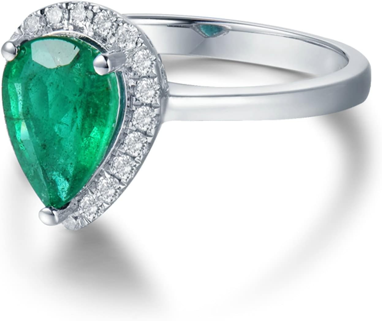 18K White Gold Ring 1.1ct Pear Shape Emerald with 0.14ct Diamond Engagement Rings for Girls