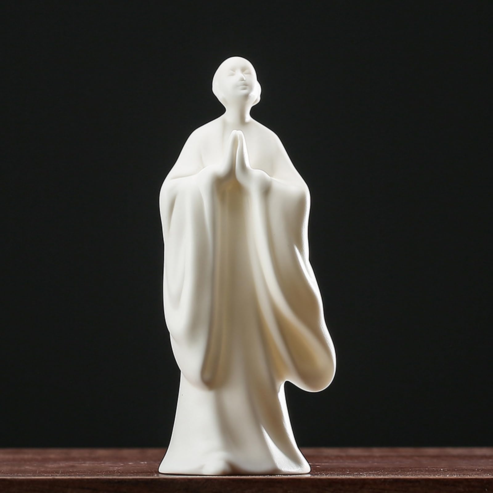 YUZDNM Creative Chinese Buddha Monk Statue, Meditation Buddha Beads Zen Monk Figure, 6.5" H White Ceramic Monk Crafts for Home Office Decor, Bonsai Decor Supplies(#a)