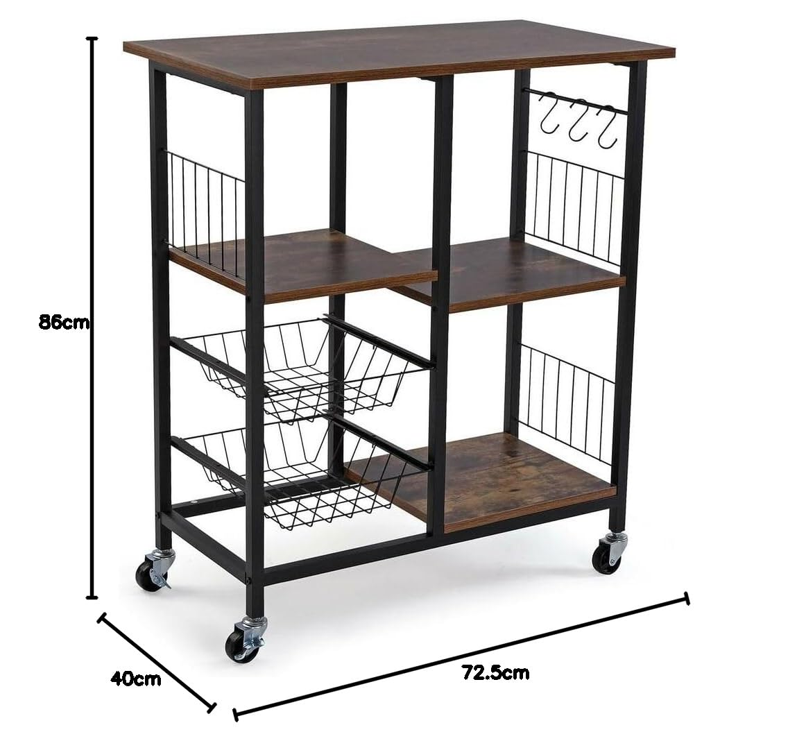 VERSA Carrello da Cucina Stile Industriale, Misure (A x L x P) 86 x 40 x 72,5 cm, Marrone