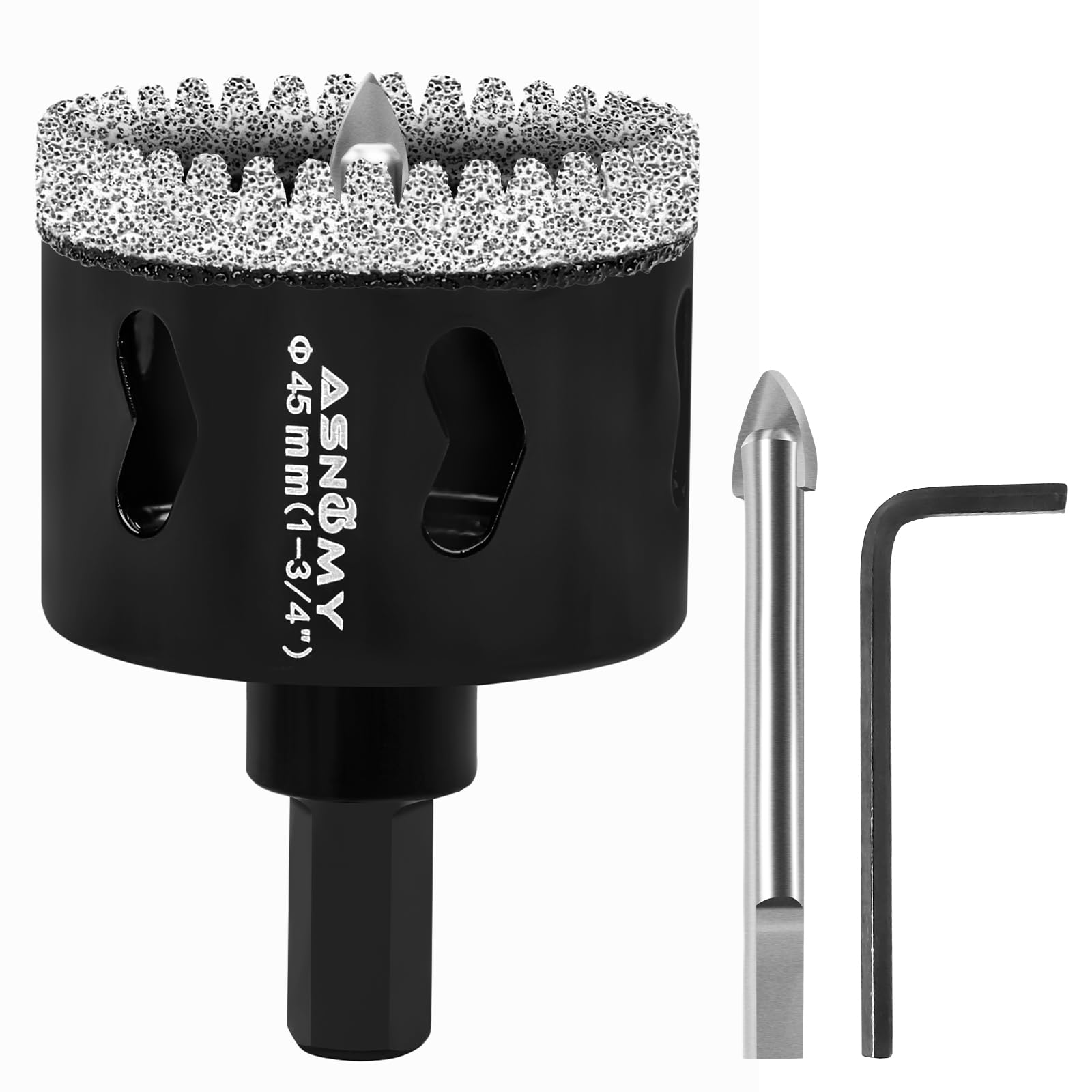 1-3/4 Inch Diamond Hole Saw with Pilot Drill Bit, 1-3/4" Serrated Brazing Tile Hole Saw Diamond Core Drill Bits with Guiding Bit for Ceramic Porcelain