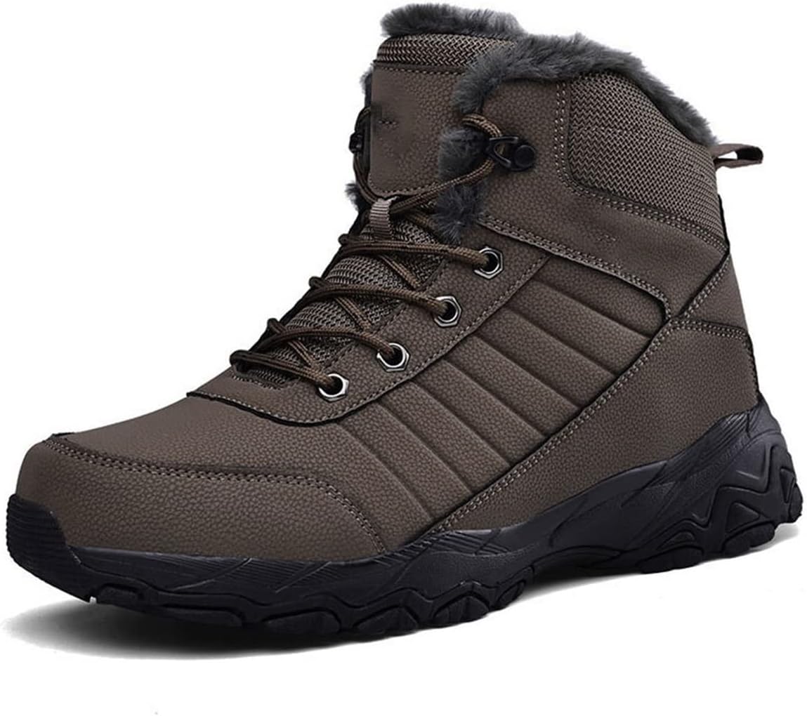 Mens Boots Winter Men's Platform Boots Thick Plush Men's Snow Boots Men's Outdoor Waterproof Shoes Sneakers for Men (Color : Brown fur 2-4, Size : Size 10-US)
