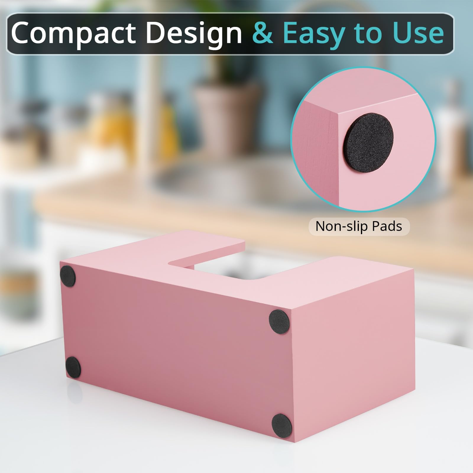 Dispensador de toallas de papel para encimera, soporte de madera para toallas de papel de baño, servilletero rosa para cocina, encimera, plegable, plegable, en Z, dispensador de toallas de mano de