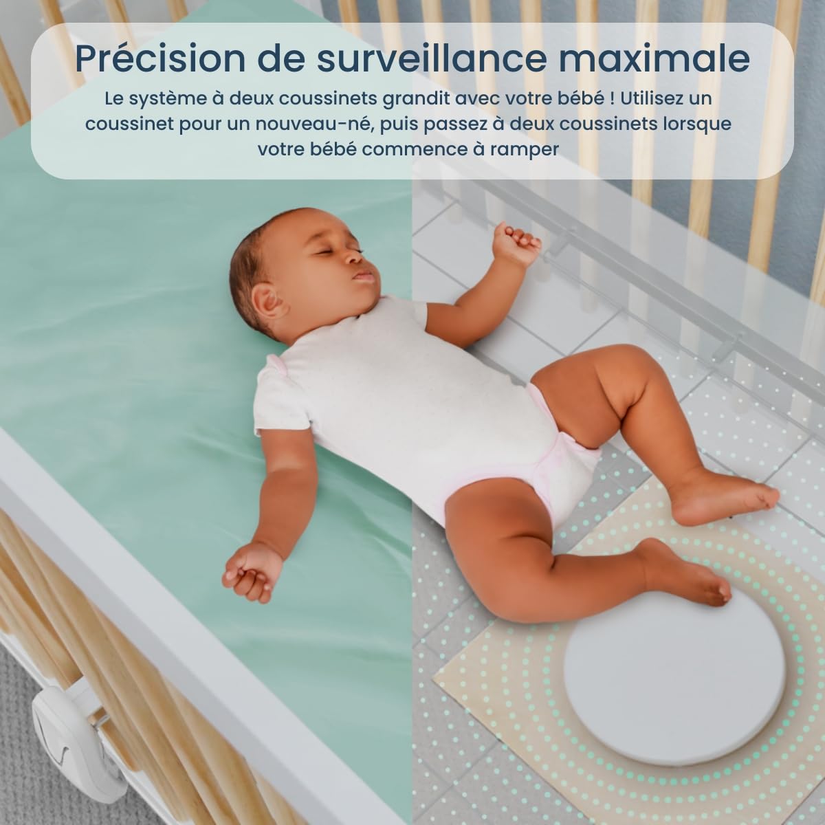 Babysense Moniteur Vidéo HD pour Bébé avec Caméra à Veilleuse et Moniteur de Mouvement pour Bébé Certifié Médicalement, Alertes en Temps Réel en Cas d'absence de Mouvement Respiratoire, 2-en-1
