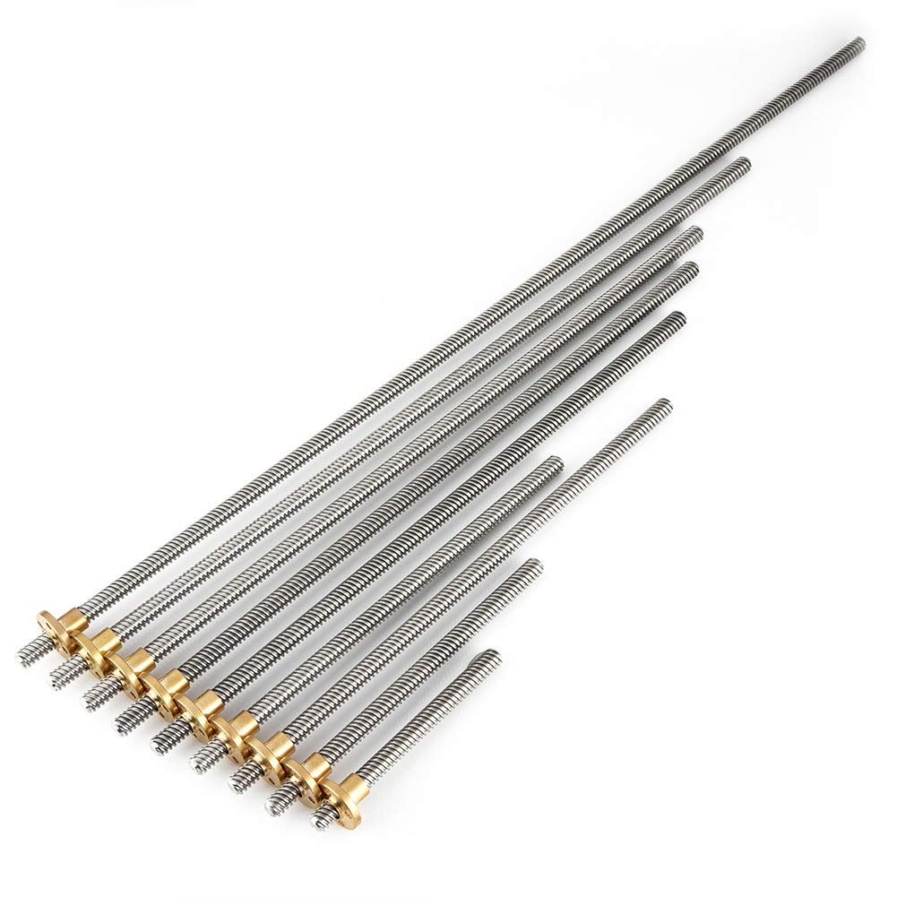 T8 Screw Rod, 8mm Trapezoidal Stainless Steel Threaded Rod Lead Screw and Brass Nut for 3D Printer(100mm)