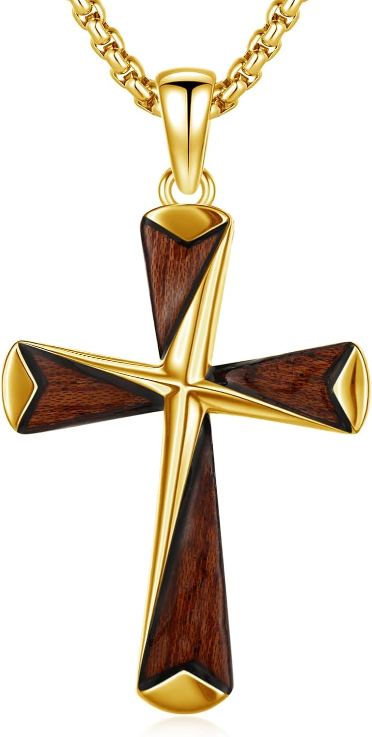 MEDWISE Wooden Cross Necklace Black/Silver/Gold for Men S925 Sterling Silver Real Natural Ebony Wood Cross Pendant Cross Necklaces Protection Jewelry for Men Women Wife Husband Friend Birthday Gifts