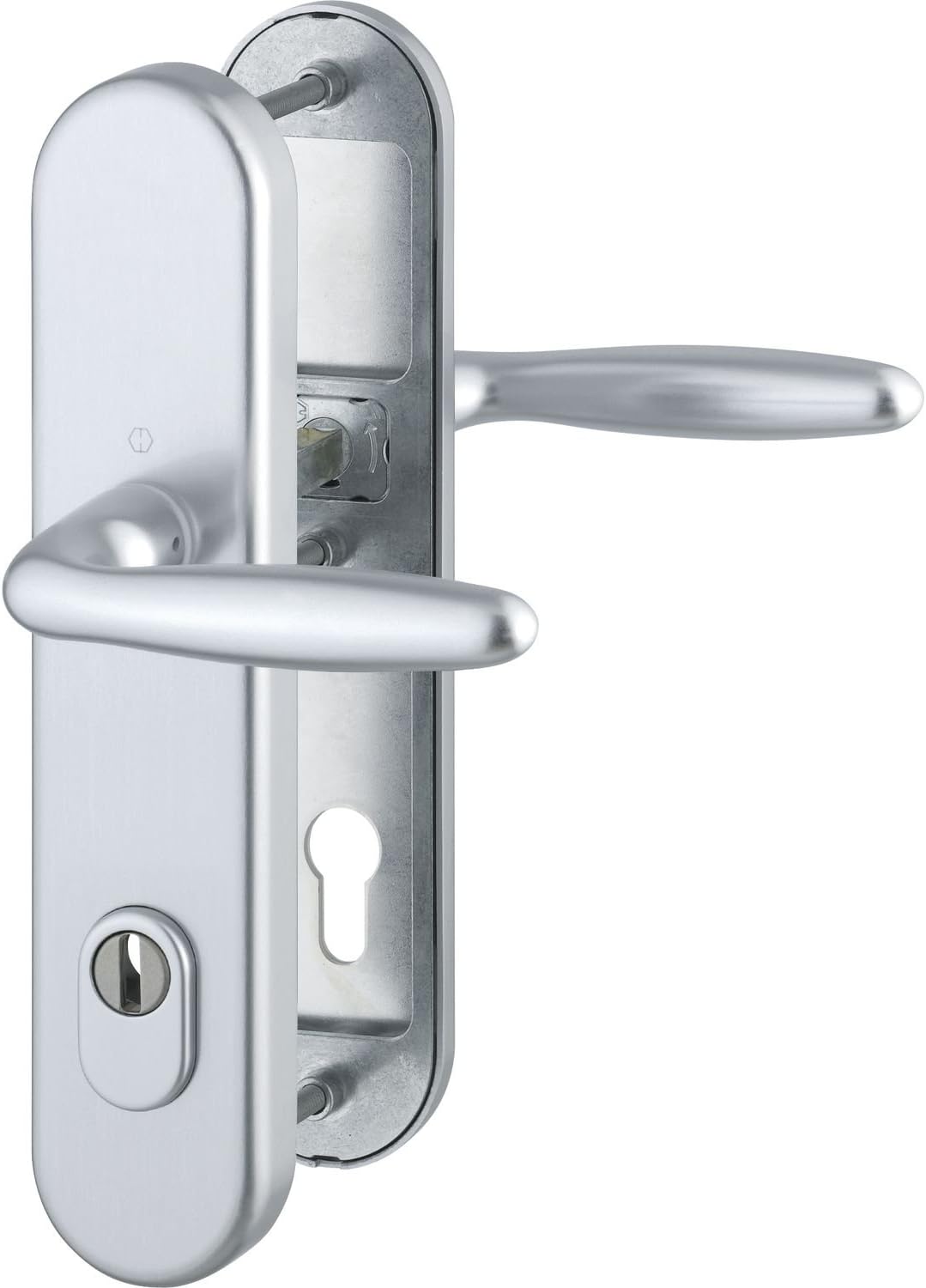 Hoppe Verona Safety Handle Fitting – ö Standard Spacing 88 mm Long Plate Cylinder Lock for Doors 62 to 72 mm with Cylinder Protection Class 3, Pack of 1, 3895639