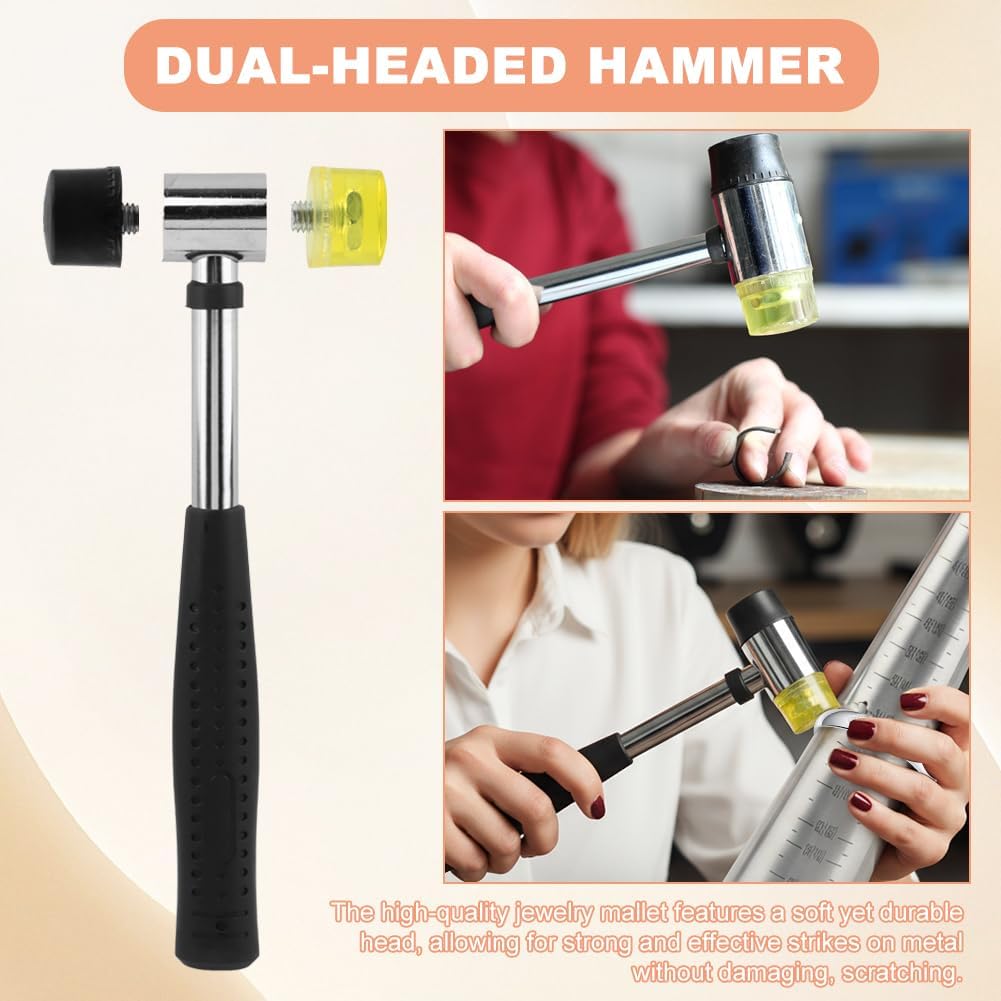 Ring Bracelet Sizer Measuring Tool Set, Jewelry Sizing & Repair Tool Kit with Ring Mandrel, Bracelet Gauge, Rubber Mallet for Jewelry Making, Adjusting, Shaping & Repair
