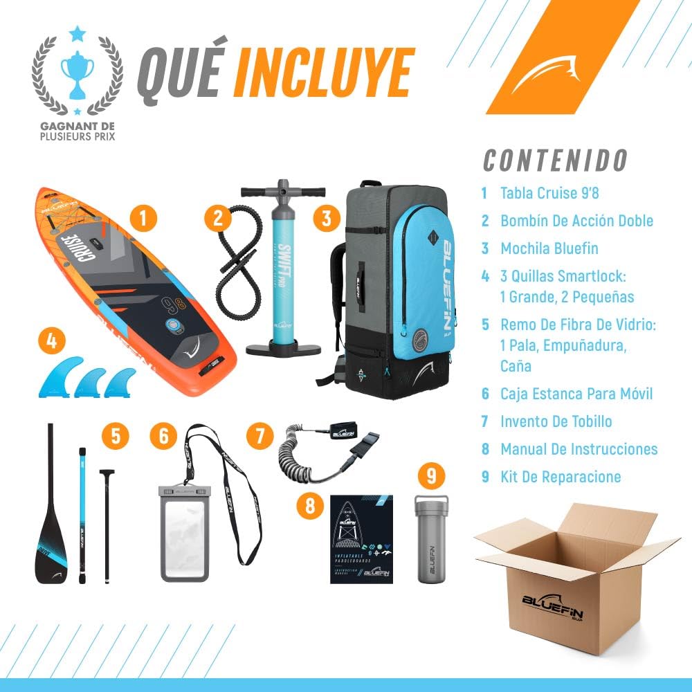 Tabla de Paddle Surf Hinchable Bluefin Cruise 9'8 / Tabla de Sup para Adultos y Niños/Sup Bluefin Cruise/Portátil y Fácil de Transportar/Incluye Accesorios para Tabla de Padle Surf