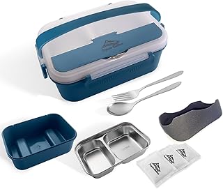 Flammenloses Kochsystem - Campingkocher ohne Gas & Feuer, Essen kochen ohne Strom, Edelstahl Lunchbox für Auto, Camping, Büro und Notfall, inkl. Gabel, Löffel & 3 Kochpads
