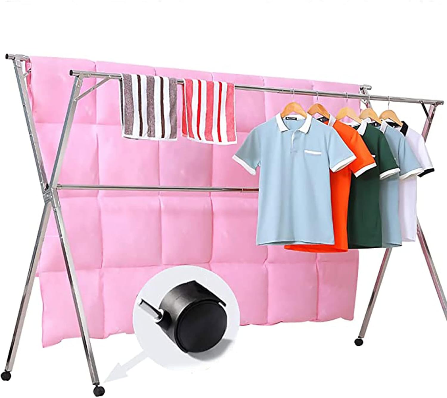 Foldable Hanger Rack, Adjustable Clothes Rack, Drying Racks Stainless Steel for Easy Storage Compact for Drying, for Hanging Clothes（200cm）