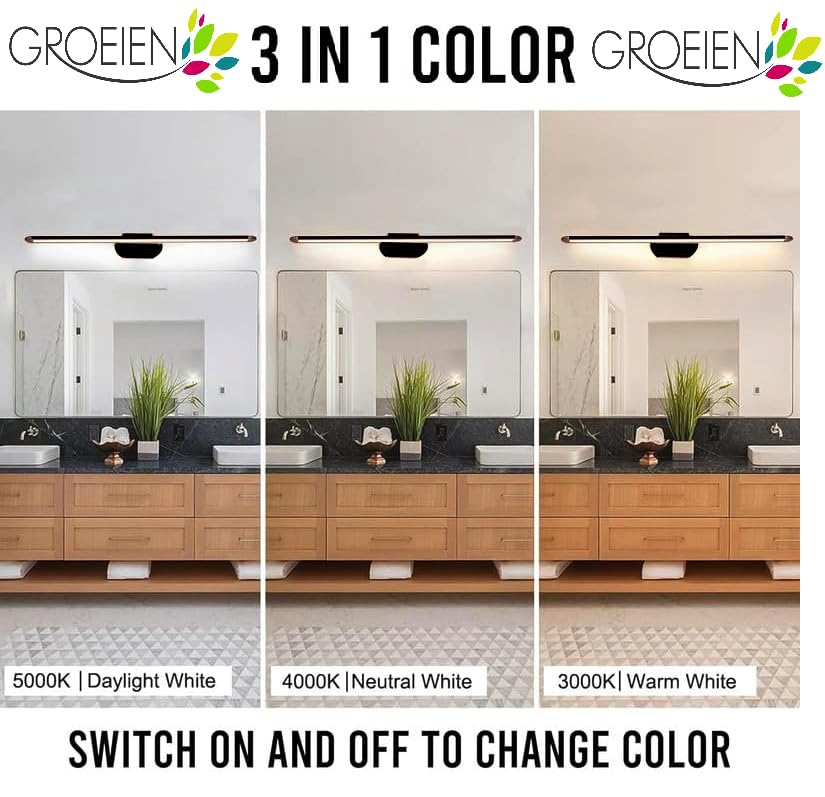 Image of Groeien Pack of 2 | 6 WATT LED 3 Color Black Body Rose Gold Picture Photo Frame /Mirror Bathroom Wall Light with Adjustable Head(Warm+Natural+Coolwhite)(Black,Rosegold)