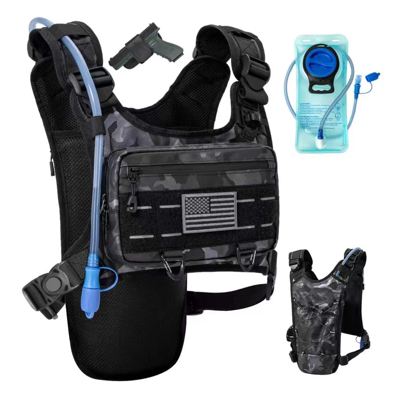Running Hydration Vest with 2L Water Bladder， Lightweight Adjustable Hydration EDC Chest Pack for Men and Women, Water Backpack for Hiking, Cycling