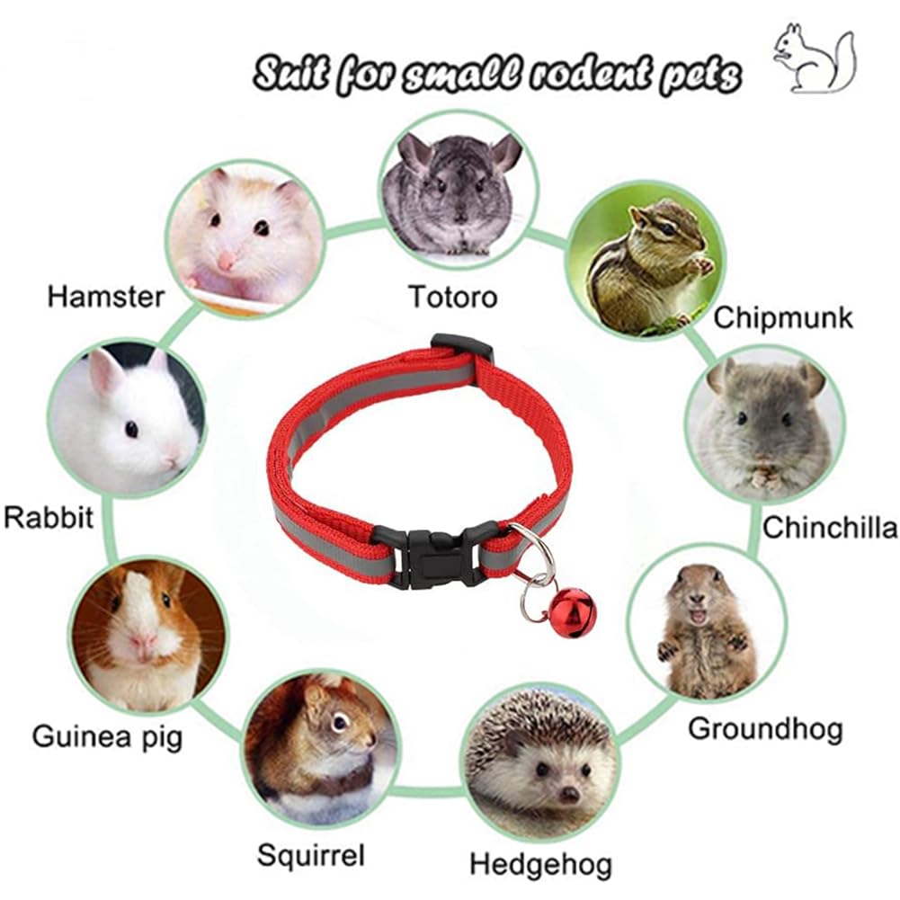 HAICHEN TEC 2PC Rabbit Adjustable Collars with Bell Small Animal Exercise and Interaction Accessories Luminous Collar for Ferret Guinea Pig Squirrel (Red+Pink)