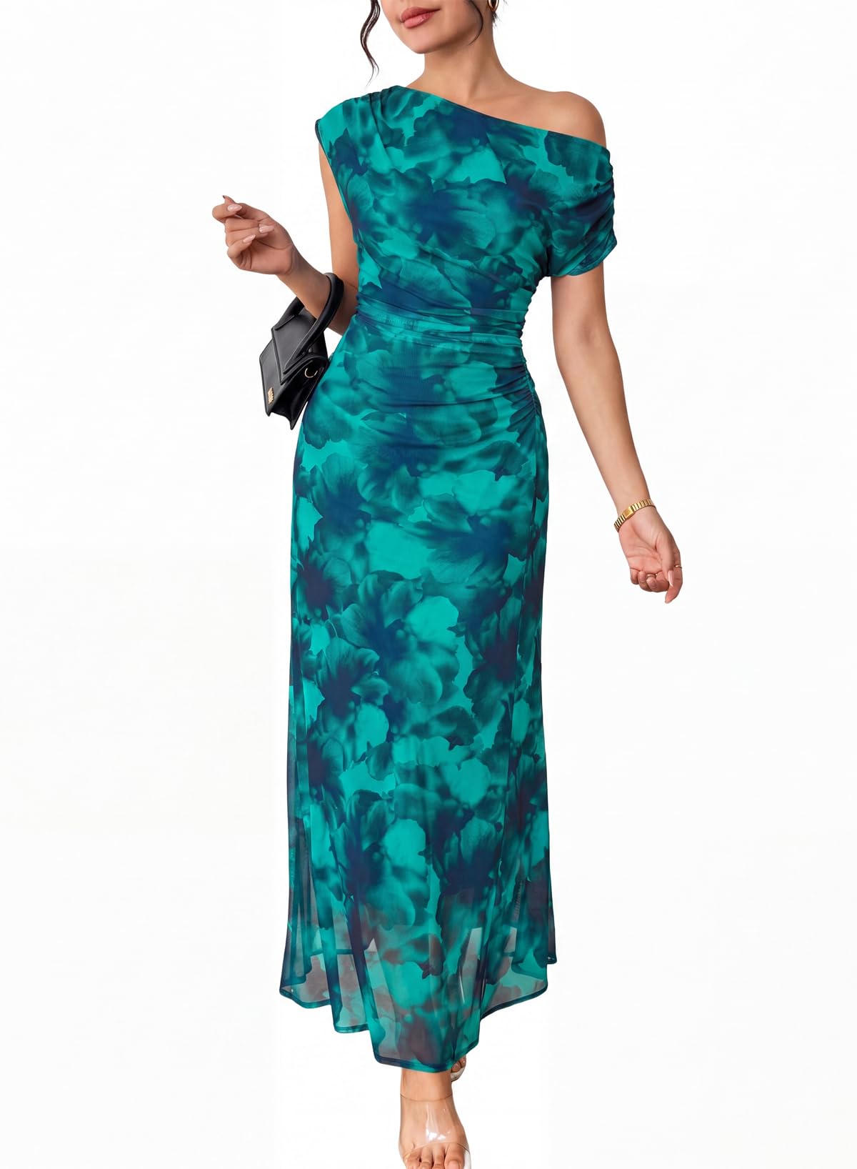 Women's Floral Off Shoulder Wedding Guest Dress Party Gown