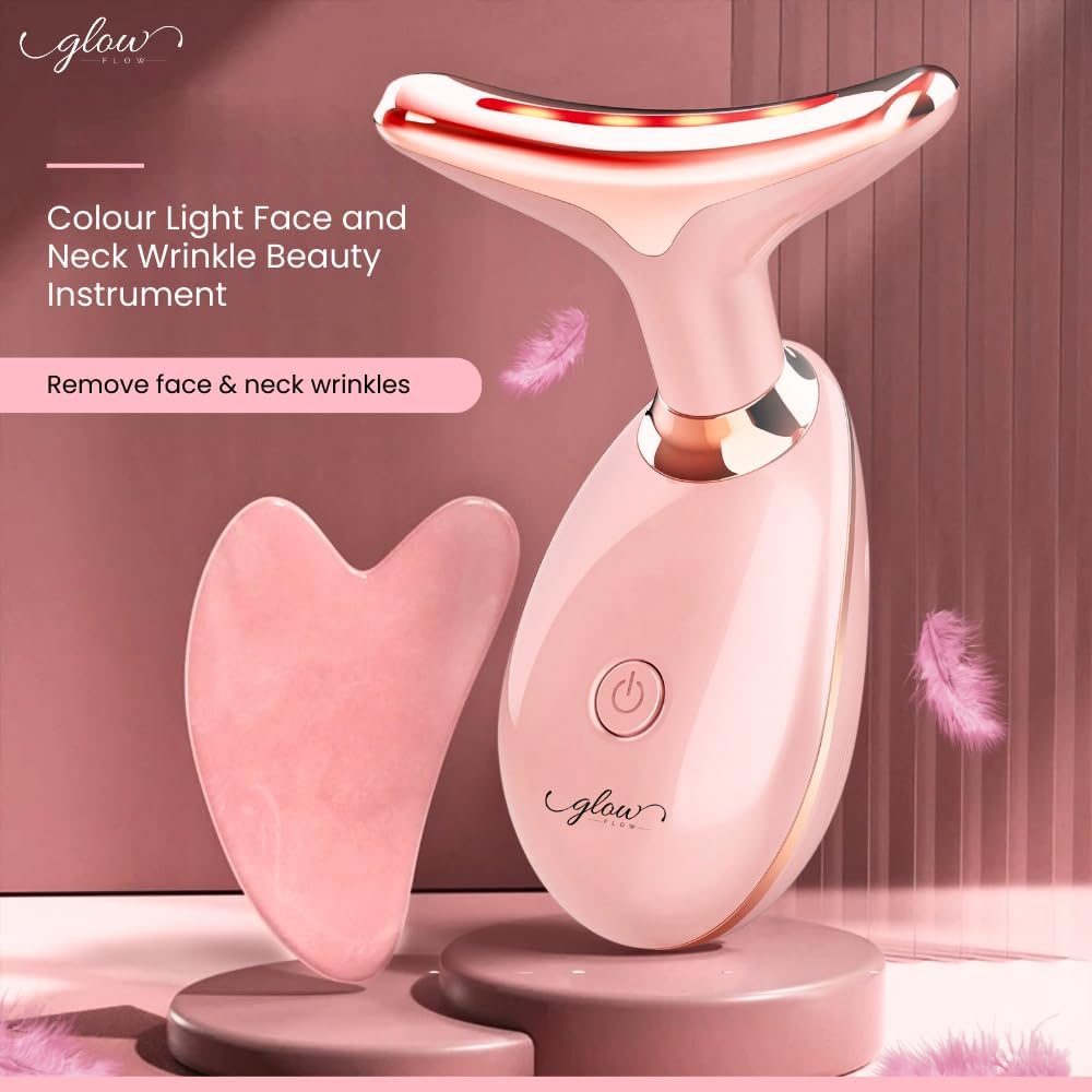 Red-Light-Therapy-for-Face and Neck with 7 Color, Facial Massager for Face and Neck (Pink)