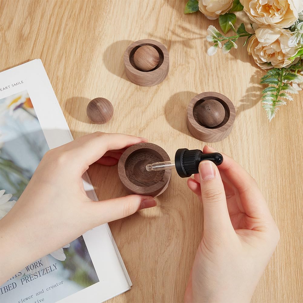 WEBEEDY 4 Sets Wooden Essential Oil Diffuser Round Ball Aroma Diffuser Long-Lasting Scent Walnut Wood Passive Diffuser for Home Office Car Yoga Hall Aromatherapy Gift Set image 3