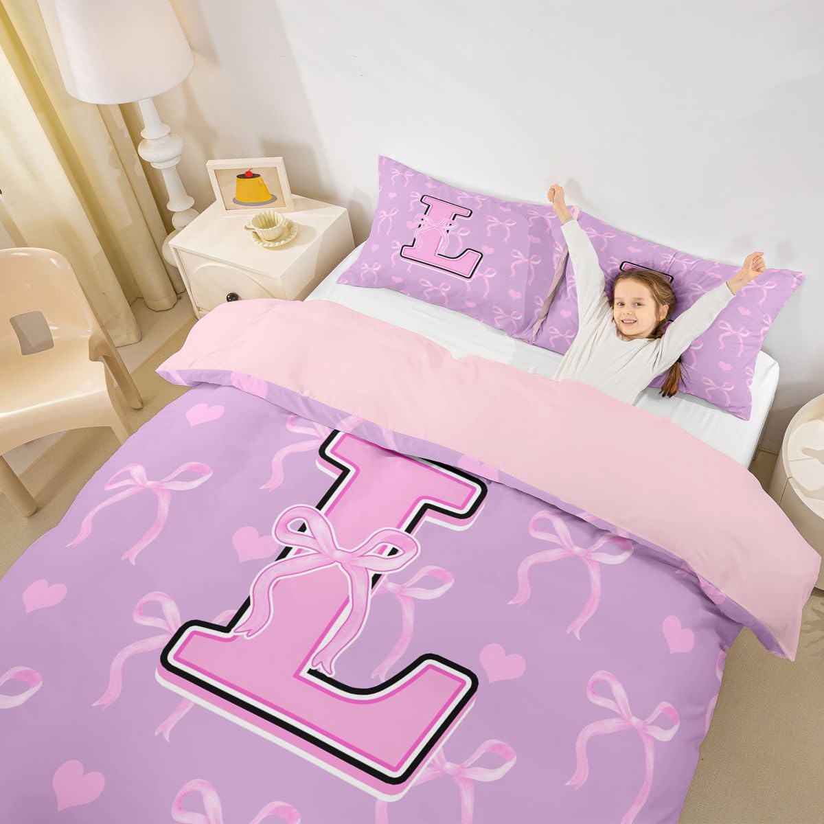 Homewish fioletowa różowa kokarda king size pościel czarna różowa kokardka litera L poszewka na kołdrę zestaw księżniczki kokarda poszewka na kołdrę urocza miłość serce zestawy łóżek