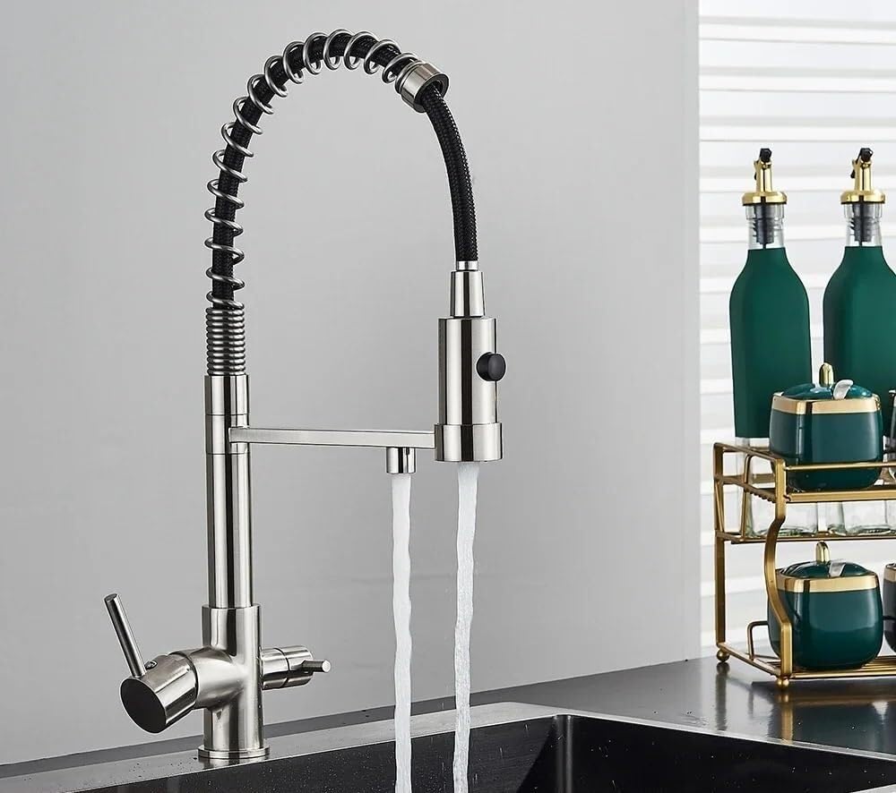 Robinet de cuisine à 3 voies noir mat avec douchette extractible pour eau filtrée pure