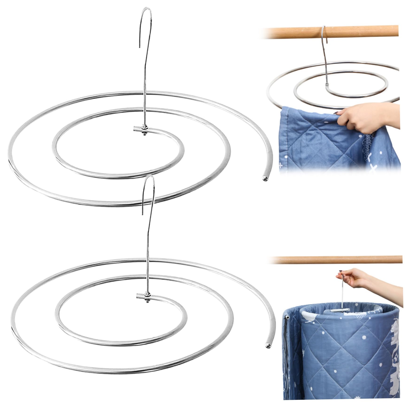 Xoeryoy Quilt Hangers 2Pcs Spiral Sheet Quilt Hangers Space Saving Blanket Stainless Steel Heavy Duty Drying for Sofa Covers Blankets Shawls Scarfs