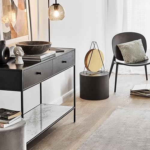 Miniatura 5 de Mesa auxiliar redonda de tambor negro, juego de 2 mesas de centro redondas de madera, mesa auxiliar otomana redonda, mesa auxiliar para sofá pequeño