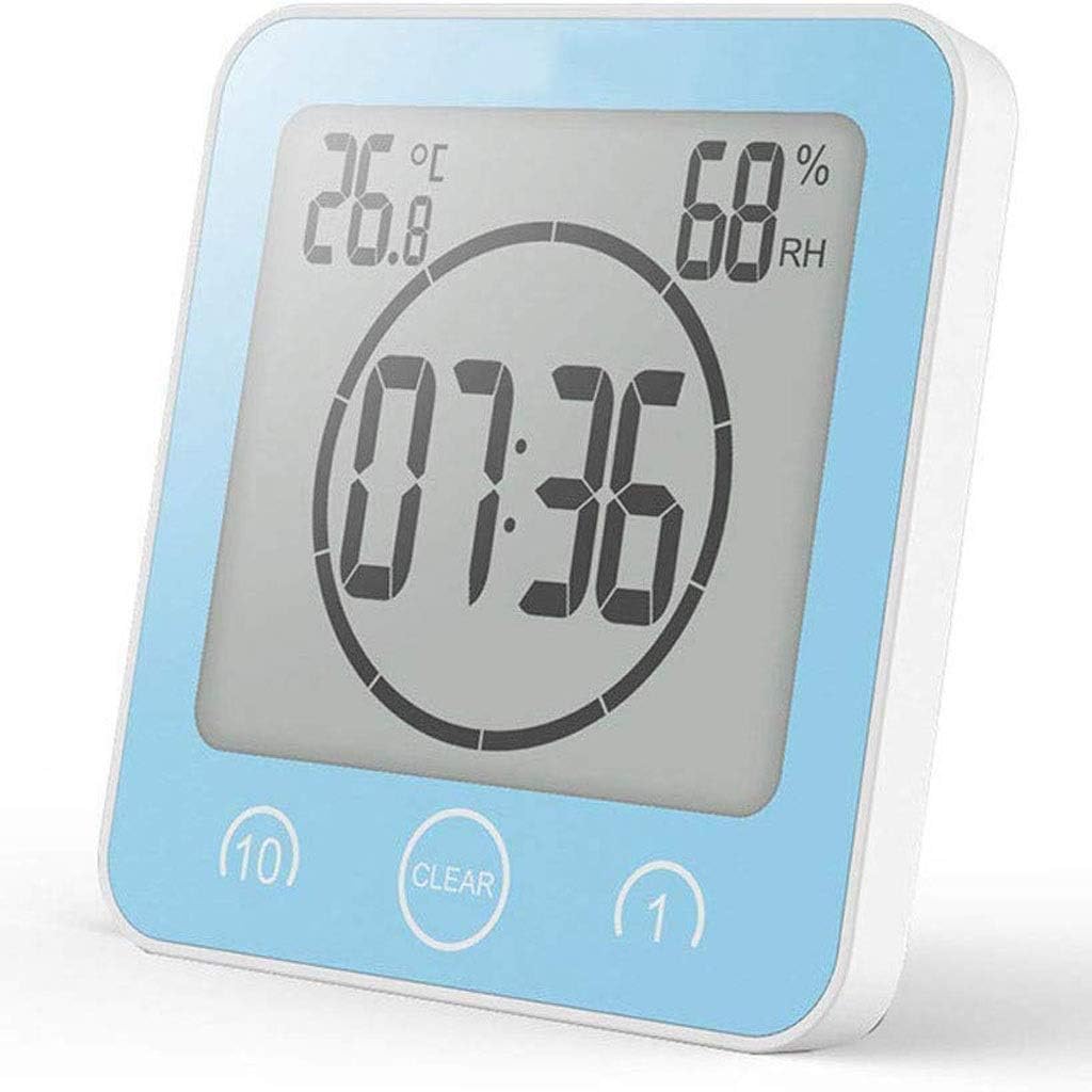Wall Clock Thermometer Hygrometer Bathroom Waterproof Mute Home Kitchen Countdown Watch Sucker Small (Blue)