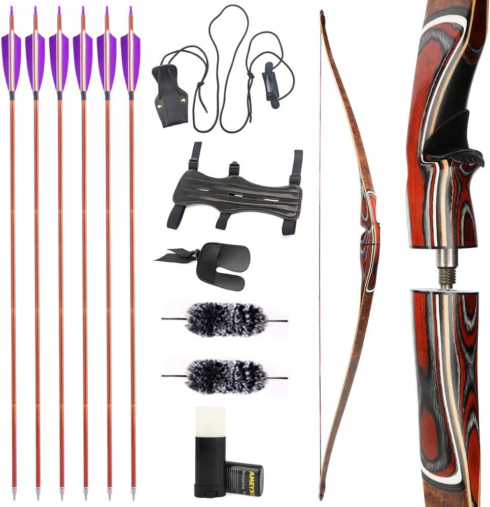 wolfman 60 Inch Takedown Longbow 20-55LbsTraditional Longbow Wood Triangle Hunting Bow Right Hand for Archery Hunting Target Shooting Training