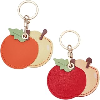 NBEADS 2 Pcs 2 Colors Leather Keychain Holder Case, Universal Smart Tag Holder with Key Rings Cute Protective Tracker Cover for Wallet Keys Bag Pets Luggages (Apple)