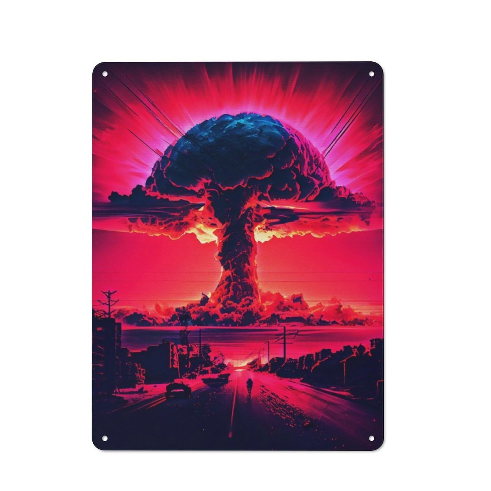 Junmoney Nuclear Bomb Illustration Tin Wall Plaque 40X30cm With For Man Cave Or Games Room, For Updating Man Cave And Games Room After Moving
