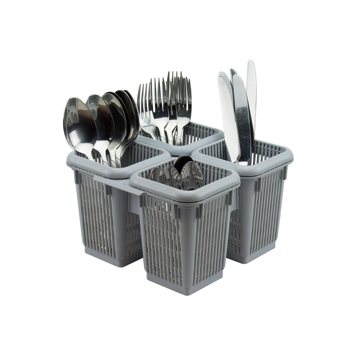 Caterbox Grey Commercial Dishwasher Cutlery Baskets, Premium Solutions For Efficient Cleaning (4 Compartment)