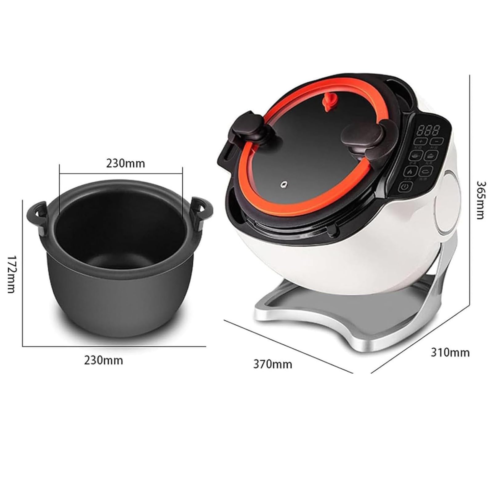 Máquina de cocción automática de 2000 W – 6 L, olla multifunción con olla giratoria de 360°, control de temperatura de 3 velocidades y 3 niveles para el hogar y restaurantes