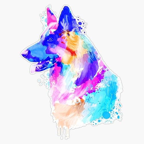 Pegatina de vinilo impermeable para computadora portátil, diseño de pastor alemán, pastor alemán, pintura de pastor alemán, pintura de pastor