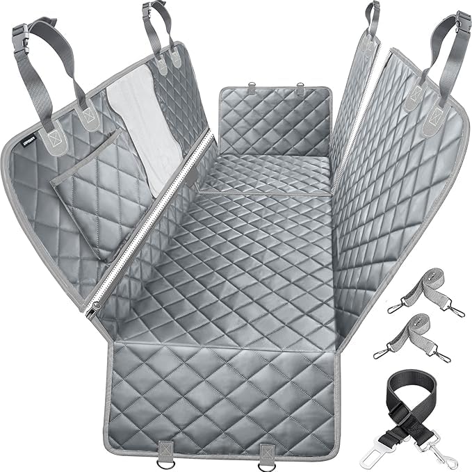 Image of 6-in-1 Dog Car Seat Cover for Back Seat, Waterproof Dog Car Hammock with Mesh Window, Non-Slip Pet Backseat Protector for Cars, Trucks and SUVsGray, 6 in 1 Dog CAR SEAT Cover