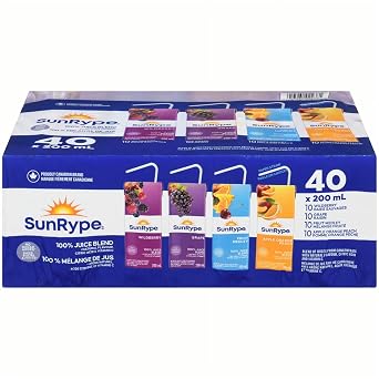 SunRype 100% Pure Fruit Juice Boxes, Variety Pack, Perfect for On-The-Go, 40x200ml