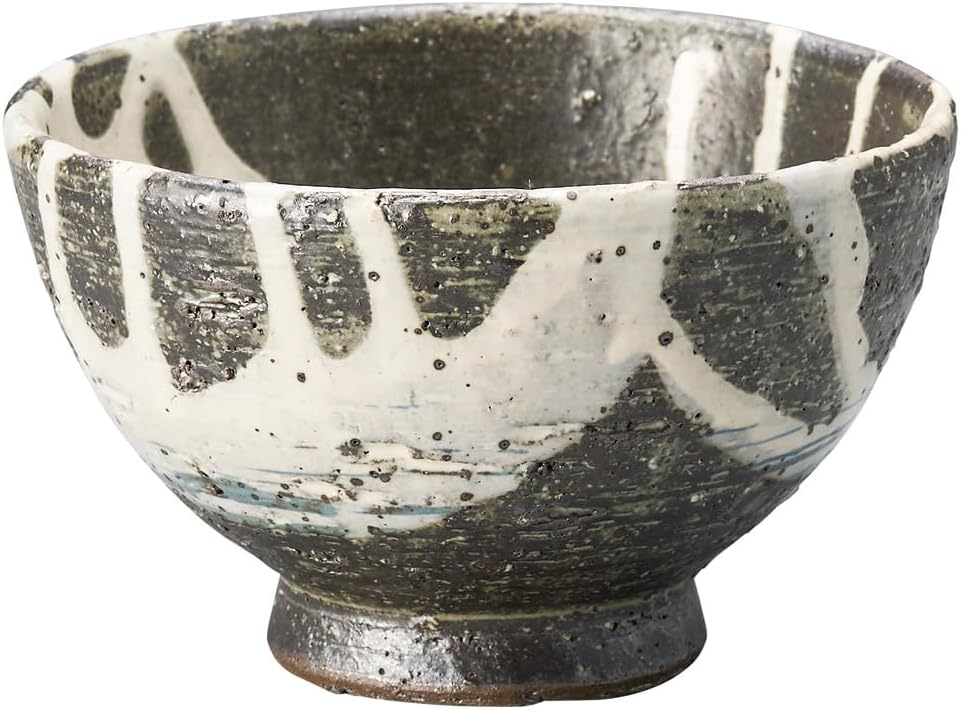 丸伊製陶 Marui Pottery MR-3-3495 Shigaraki Ware Hecchimon Rice Bowl, Rice Bowl, Tide Pattern, Diameter 4.7 x Height 2.8 inches (12 x 7 cm), Made in Japan