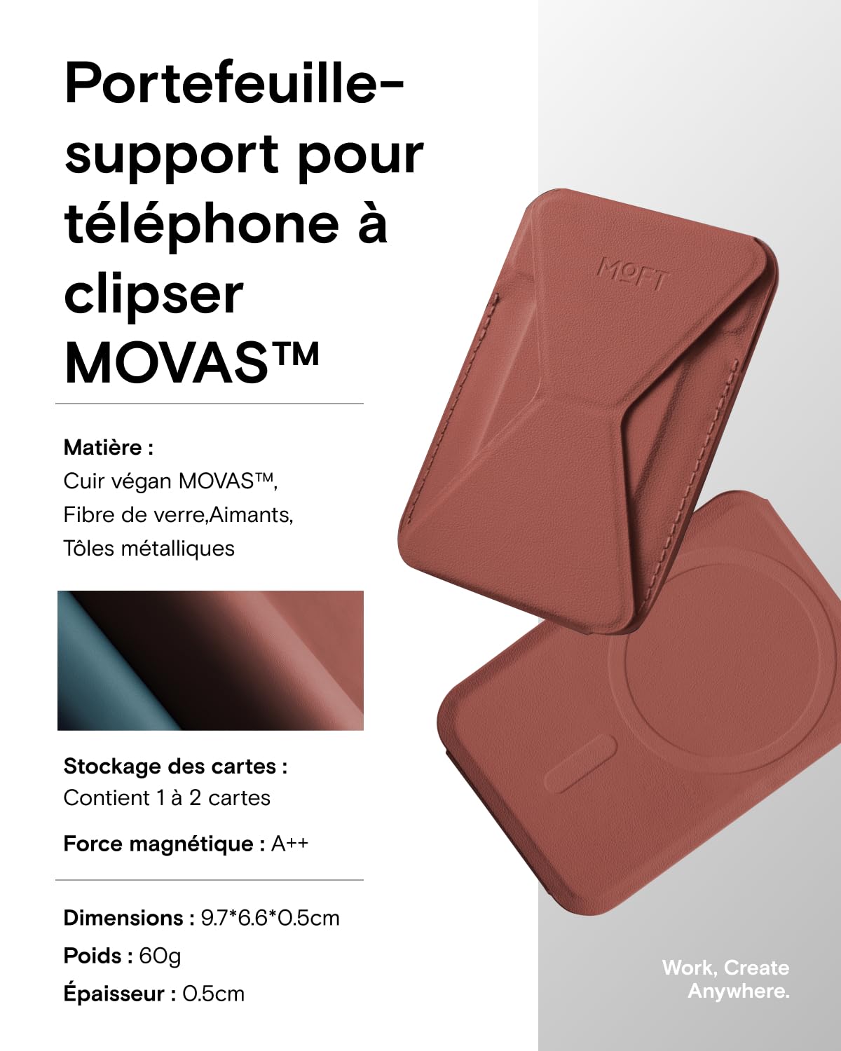 MOFT Porte Carte Magsafe pour iPhone 17/16/15/14/13/12, Magsafe Wallet en MOVAS Cuir Végan, Magnétisme Utra-Puissant, Support Téléphone Portable à 3 Modes, 2 Supports de Cartes (Marron)