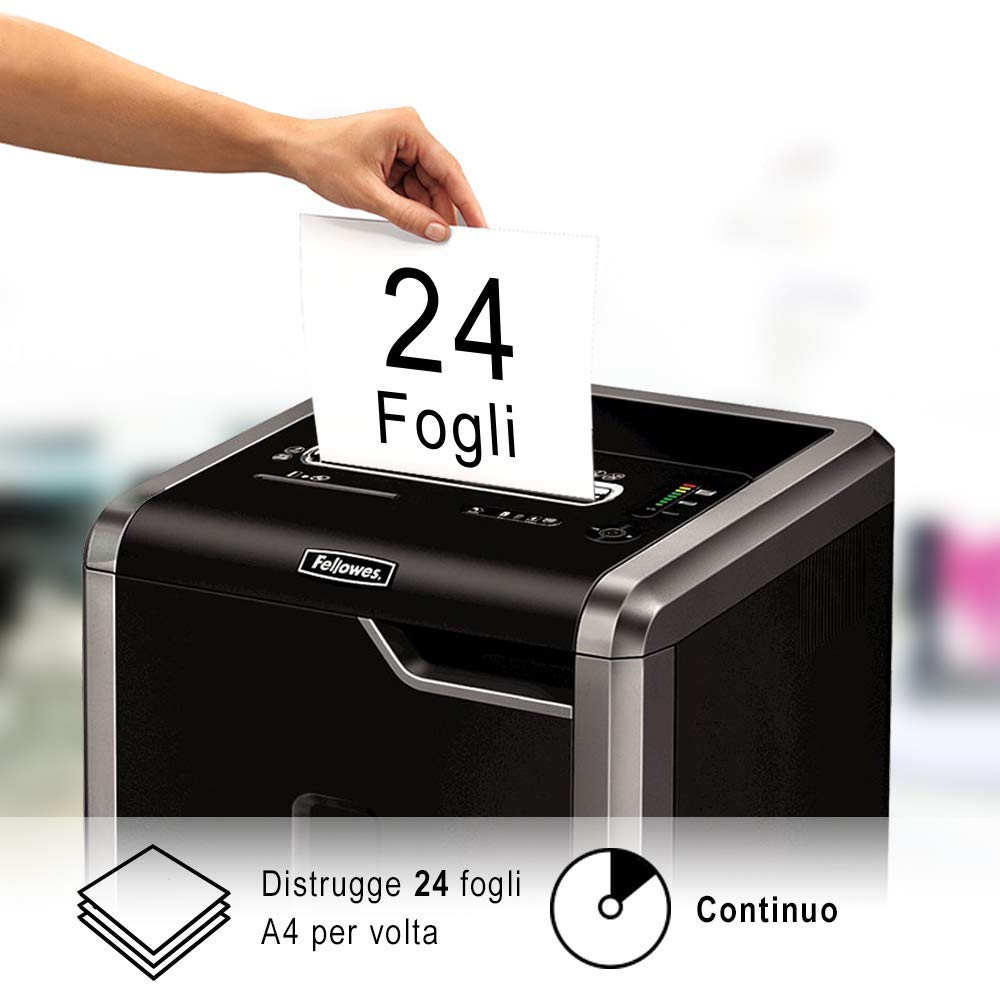 Fellowes 4623002 Distruggidocumenti 225i, a Strisce, Nero
