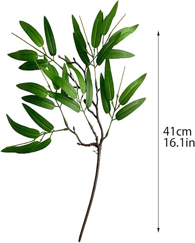 Miniatura 6 de MEUMITY 6 ramas de hojas de bambú artificiales de 16 pulgadas, hojas de bambú de simulación, plantas de bambú falsas de la suerte, plantas de