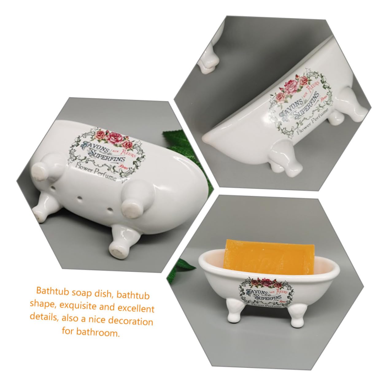 VALICLUD Jabonera de Cerámica Forma de Bañera para Decoración de Baño, Organizador Pequeño Orificio de Drenaje y Alta Resistencia para Lavabo o Ducha