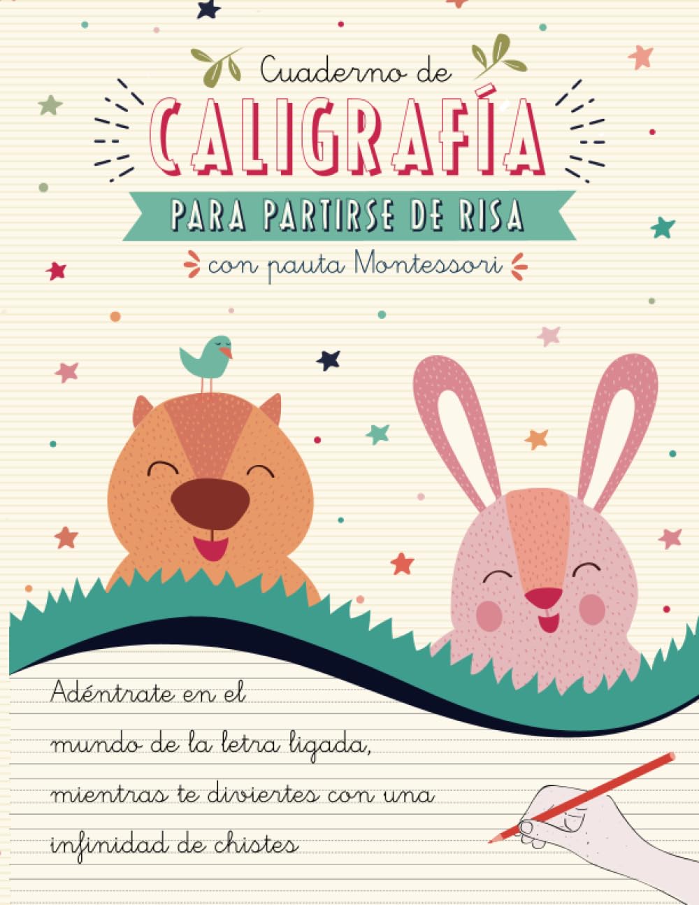 Cuaderno de Caligrafía para Partirse de Risa con Pauta Montessori: Libro de Caligrafía Divertida con Chistes en Letra Ligada Escolar para Niños y Niñas de Primaria.