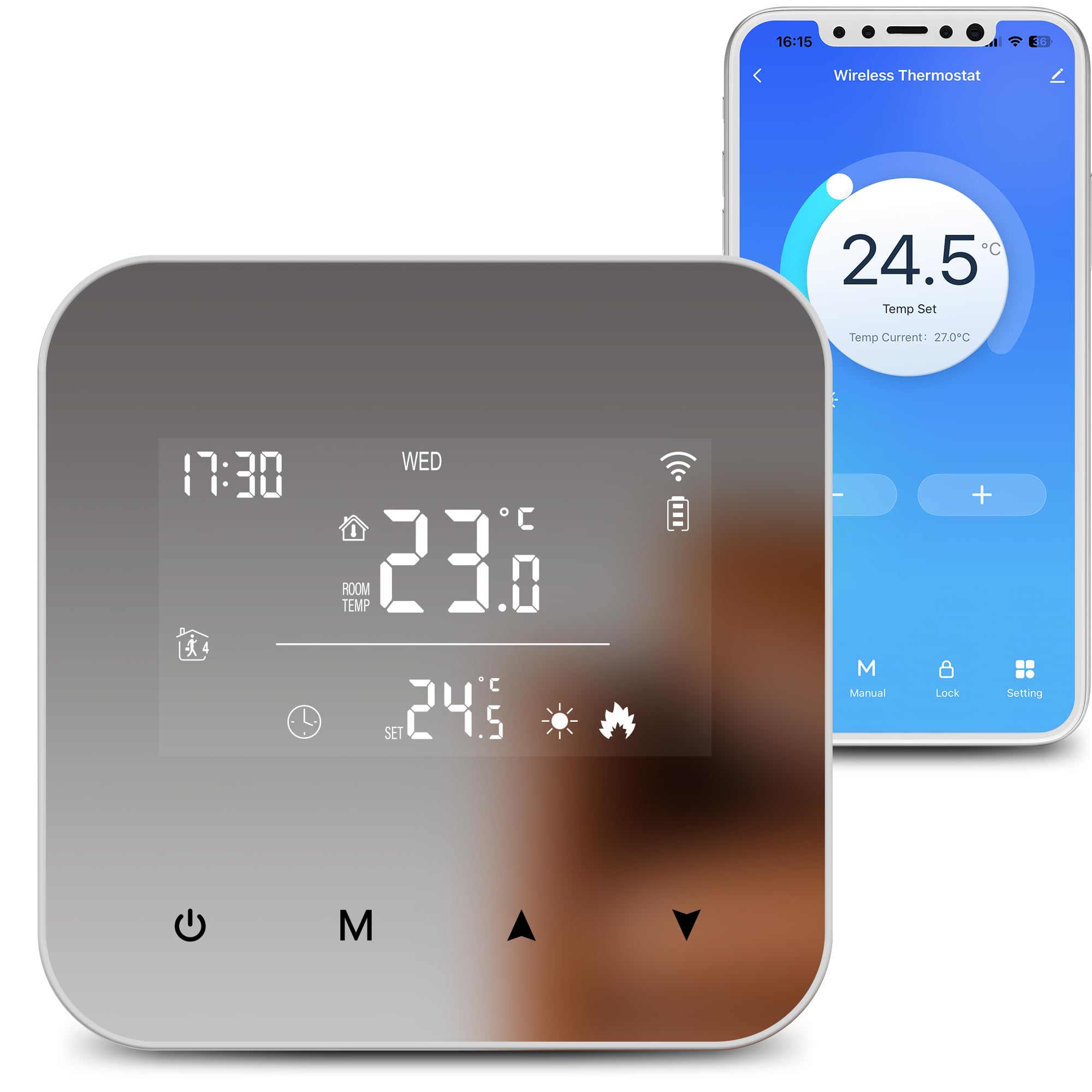 Termostato de 2 Hilos con batería Wi-Fi, Apto para calderas de Gas. Termostato programable Diariamente, Compatible con Google Assistant y Alexa. Controlable a Distancia a través de Tuya o Smart Life.
